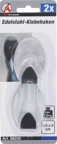 BGS öntapadós nemesacél akasztó 35 x 50 mm 1,0 kg 2 darabos