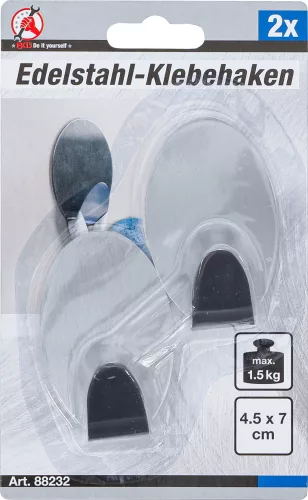 BGS öntapadós nemesacél akasztó 45 x 70 mm 1,5 kg 2 darabos