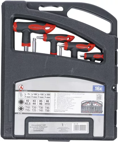 BGS T-fogantyúval csavarhúzó készlet oldalpengés belső hatszögletű T-profil (torx) 16 db