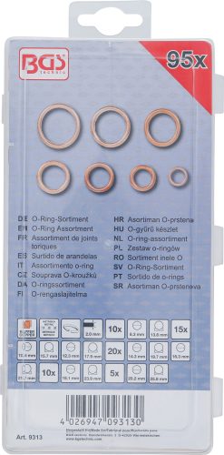 BGS o-gyűrű készlet Vörösréz Ø 6 - 20 mm 95 darabos