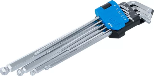 BGS derékszögű kulcskészlet extra hosszú/rövid, belső hatszögletű és gömbfejes 1,5–10 mm, 9 db