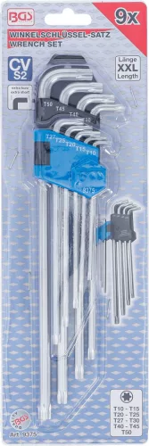 BGS derékszögű kulcs készlet extra hosszú + extra rövid T-profil (Torx) T10 - T50 9 darabos