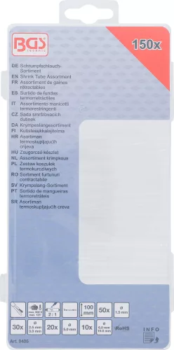 BGS zsugorcső készlet átlátszó 150 darabos