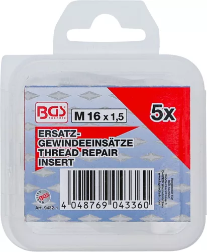 BGS tartalék menetes betétek M16 x 1,5 mm 5 darabos