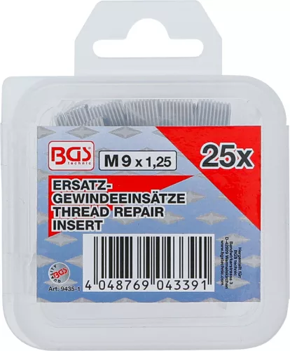 BGS tartalék menetes betétek M9 x 1,25 25 darabos