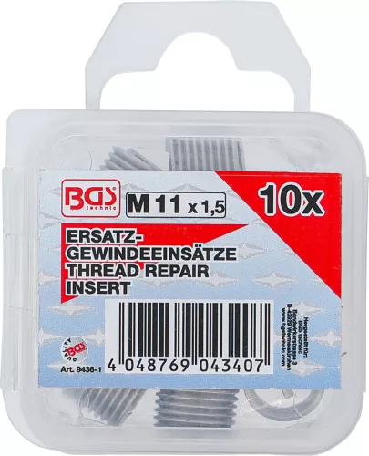 BGS tartalék menetes betétek M11 x 1,5 mm 10 darabos
