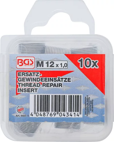 BGS tartalék menetes betétek M12 x 1,0 mm 10 darabos