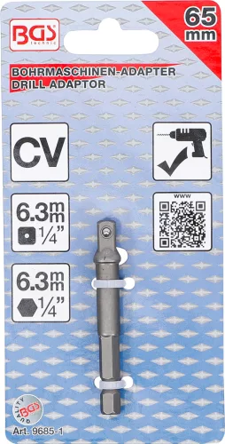 BGS adapter fúrógéphez külső hatszögletű 6,3 mm (1/4") külső négyszögletű hajtószár 6,3 mm (1/4")