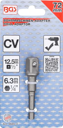BGS adapter fúrógéphez: hatszögletű hajtás 6,3 mm (1/4") / négyszögletű hajtószár 12,5 mm (1/2")
