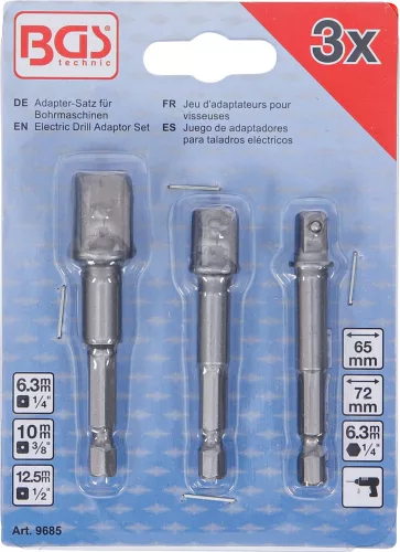 BGS adapterkészlet fúróhoz külső hatszögletű kulcsnyílás 6,3(1/4), 10(3/8), 12,5(1/2) mm 3 db