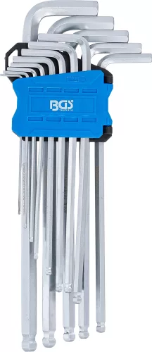 BGS derékszögű kulcs szett extrahosszú, belső hatszögletű/gömbfejes 1,5-10 mm, 13 db