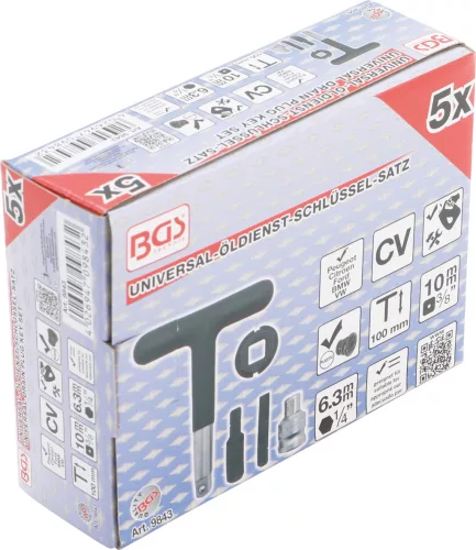 BGS olajleeresztő kulcs készlet műanyag csavarokhoz 6,3 mm (1/4") és 10 mm (3/8") 5 darabos