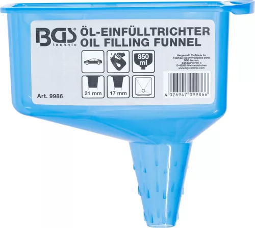 BGS olajbetöltő tölcsér 850 ml tartály