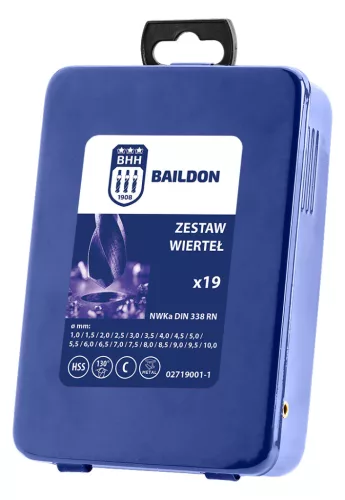 Baildon fúrószár készlet acélhoz és öntöttvashoz 1,0-10,0 mm, csiszolt, HSS-E Co5 19 részes