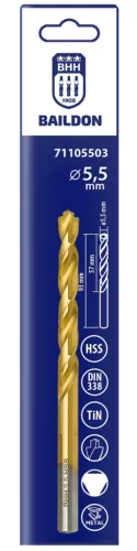 Baildon fém fúrószár 3 ágú 5,5 mm, HSS TiN (S), 93-57 mm