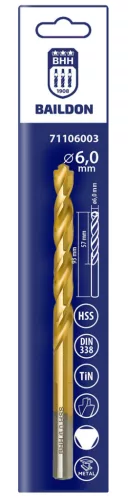 Baildon fém fúrószár 3 ágú 6 mm, HSS TiN (S), 93-57 mm