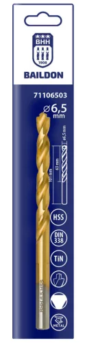 Baildon fém fúrószár 3 ágú 6,5 mm, HSS TiN (S), 101-63 mm
