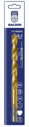Baildon fém fúrószár 3 ágú 8,5 mm, HSS TiN (S), 117-75 mm
