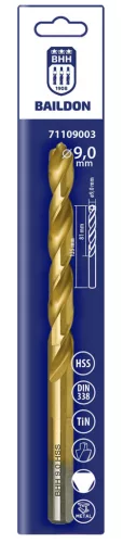 Baildon fém fúrószár 3 ágú 9 mm, HSS TiN (S), 125-81 mm