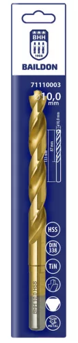 Baildon fém fúrószár 3 ágú 10 mm, HSS TiN (S), 133-87 mm