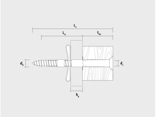 Szárnyas gipszkarton tipli M8 + 4,0 x 60 facsavar (20 db/cs)