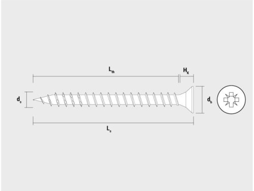 Faforgácslap csavar 4,5 x 60 mm Velox, teljes menetes, PZ, fehér cink (150 db/cs)