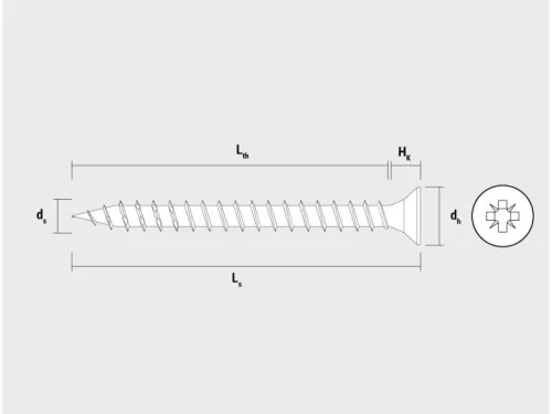 Faforgácslap csavar 5,0 x 80 mm Velox, teljes menetes, PZ, fehér cink (70 db/cs)