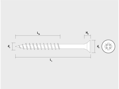 Faforgácslap csavar 4,0 x 70 mm Velox, teljes menetes, PZ, fehér cink (200 db/cs)