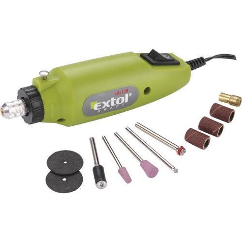 Extol Craft mini köszörű és fúrógép + tartozékok, 12V 12.000 ford/perc