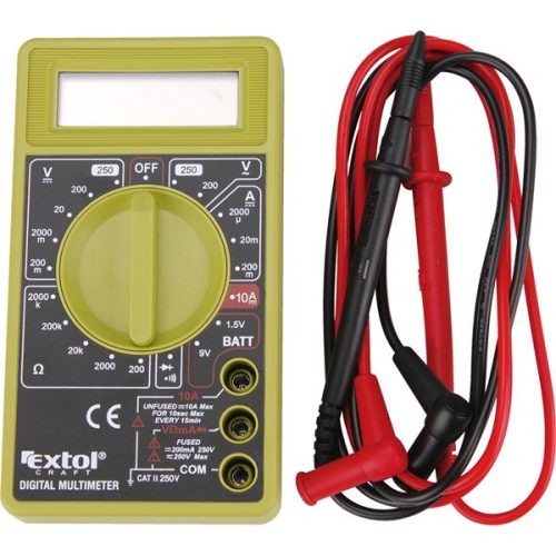 Extol Craft digitális multiméter Amper/Volt/Ohm mérő, hangjelző funkcióval, CE, 1 db 9V elem