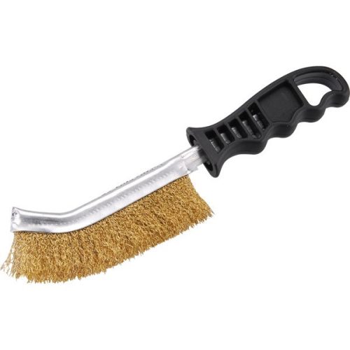 Extol Craft drótkefe hajlított, műanyag nyél réz, 24cm, 30mm szálhossz