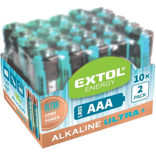 Extol Light elem klt. 20 db, alkáli, 1,5V, méret: AAA (LR03); hosszú élettartam, 10×2db-os kínálóban