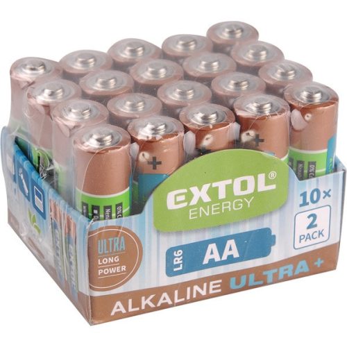 Extol Light elem klt. 20 db, alkáli, 1,5V, méret: AA (LR6); hosszú étettartam, 10×2db-os kinálóban