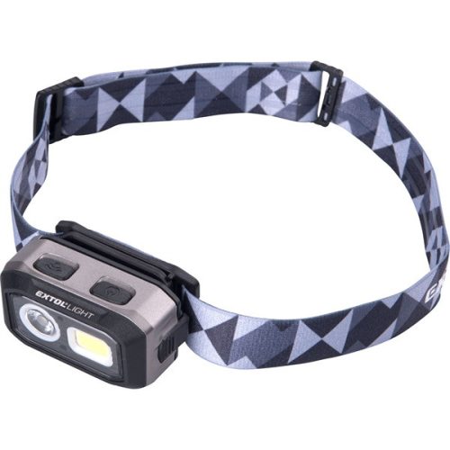 Extol Light LED fejlámpa, Osram+COB, 500 Lumen IR szenzor, tölthető akkuval+AAA elemmel is