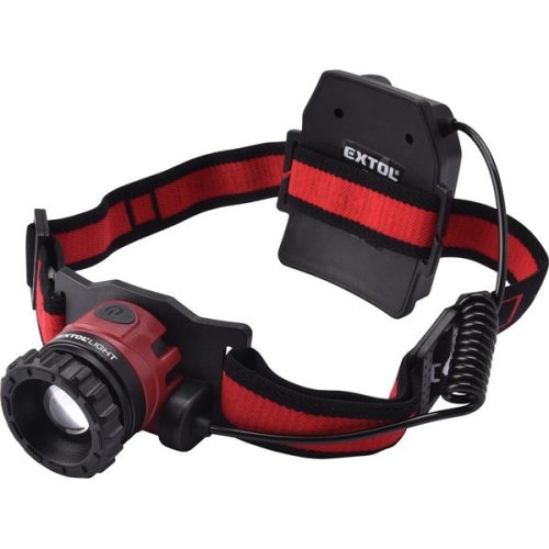 Extol Light LED fejlámpa, 10 W, CREE XPL, 450 Lumen tölthető akkuval, fehér+piros