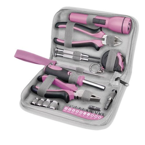 Extol Lady szerszámkészlet, 23db, 1/4", rózsaszín, 4 dugófej (6-12mm), fogók, mérőszalag, BIT-ek