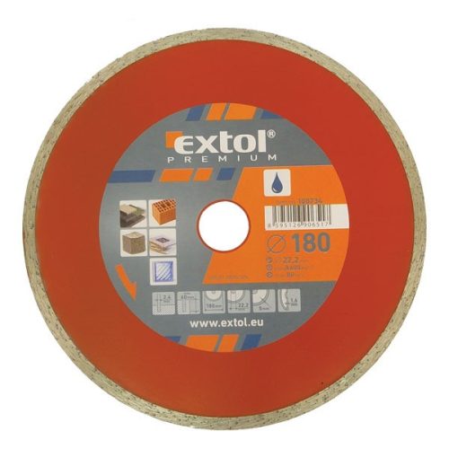 Extol Premium gyémánt vágókorong csempevágáshoz (sima), vizes vágásra 230×2,3×22,2mm