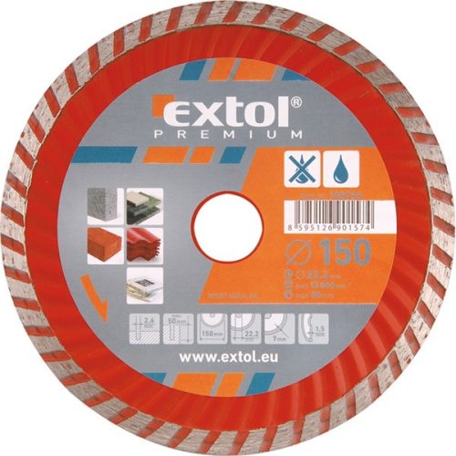 Extol Premium gyémánt vágókorong TURBO gránit/kerámia 230×22,2mm, max.6.650 ford/perc