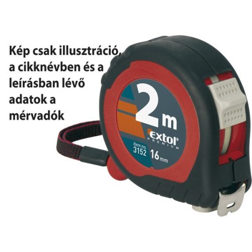 Extol Premium mérőszalag, gumírozott, 2 stoppos; 2m×16mm