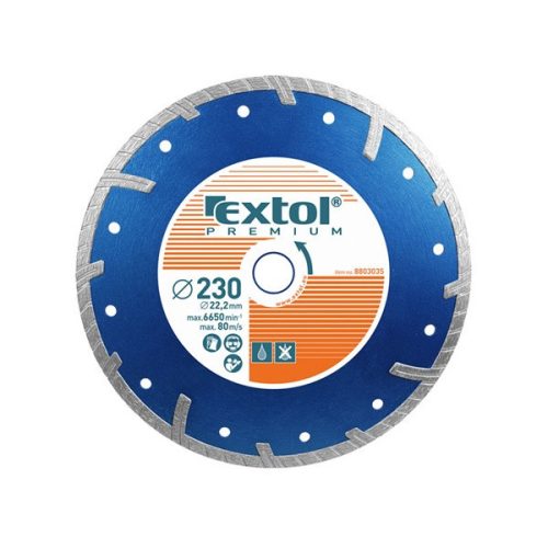Extol Premium gyémánt vágókorong TURBO Plus 230mm, száraz és vizes vágáshoz, vágási mélység 4,0 cm