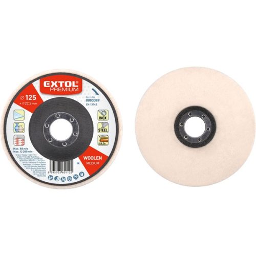 Extol Premium polírozó filc, sima korong, INOX, acél és ALU munkadarabok polírozására 125×15mm