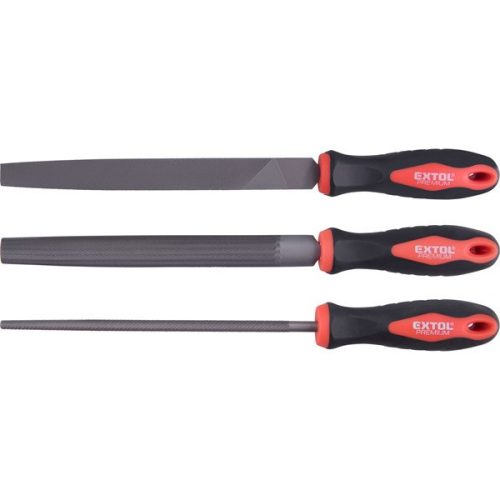 Extol Premium fémreszelő készlet, 3 db (lapos, félkerek, kerek), 200mm