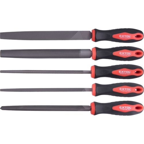 Extol Premium fémreszelő készlet, 5 db (lapos, félkerek, kerek, háromszög, négyszög), 200mm