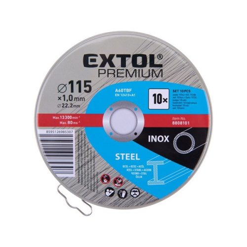 Extol Premium vágókorong 10 db, 115×1×22,2mm, fémdobozban