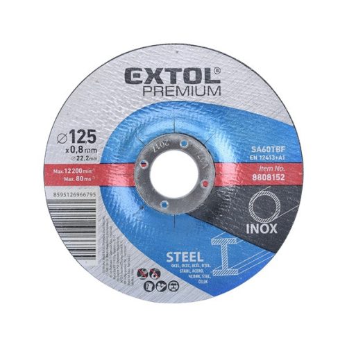 Extol Premium vágókorong, acélhoz/inoxhoz 125×0,8×22,2mm, max 12200 ford/perc
