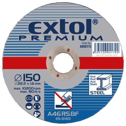 Extol Premium csiszoló korong acélhoz, kék 125×6,0×22,2mm, max 12200 ford/perc