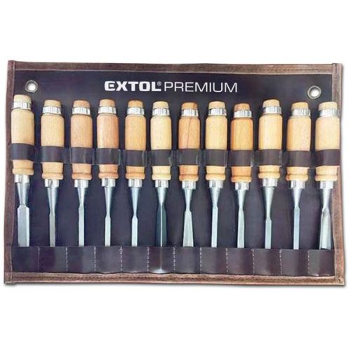 Extol Premium fafaragó készlet 12db, fanyelű, Cr.V., HRC 58-60