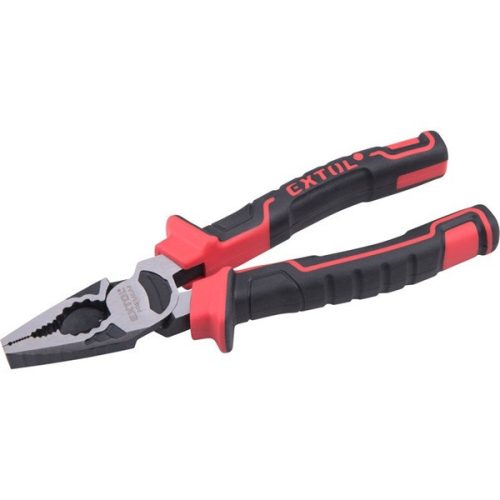 Extol Premium kombinált fogó, 180mm, duál vörös/fekete TPR nyél, 20% extra erőkifejtés