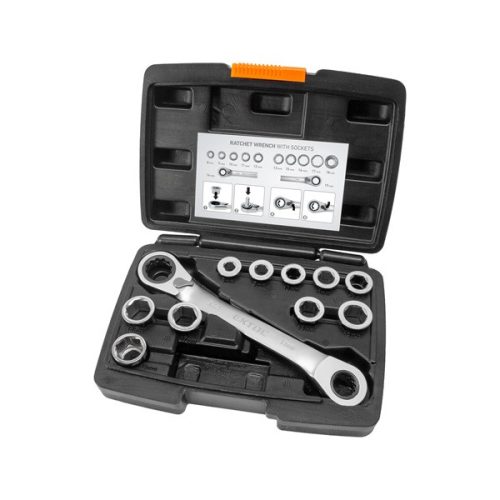 Extol Premium racsnis csillagkulcs készlet 11db, 8-19mm, CrV. 72 foggal, 2 irányú forgás