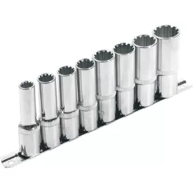 Extol Premium hosszított Multi Lock dugófej készlet 1/2", 8db, tartó sínen